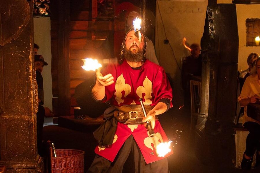From Prague: Medieval Dinner, Show, Castle and Brewery - Music, Dancers, and the Fire Show