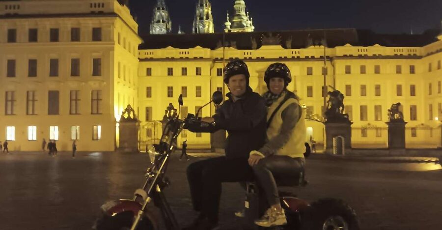 Prague City sightseeing in Night Trike Tour - John Lennon Wall and the riverfront sights