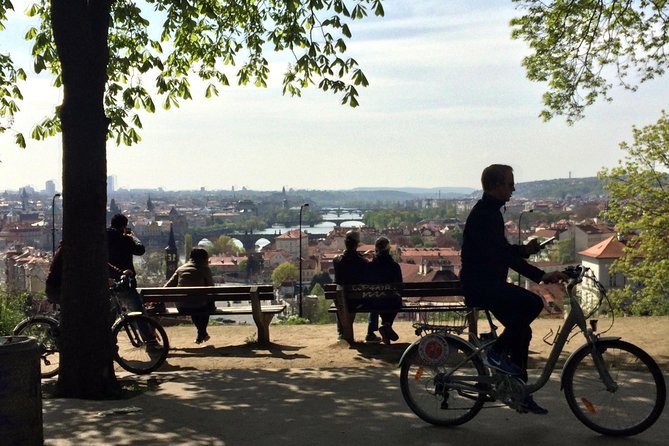 Prague E-Bike Tour - Stunning Viewpoints (small group) - Returning past the National Theater and Wenceslas Square