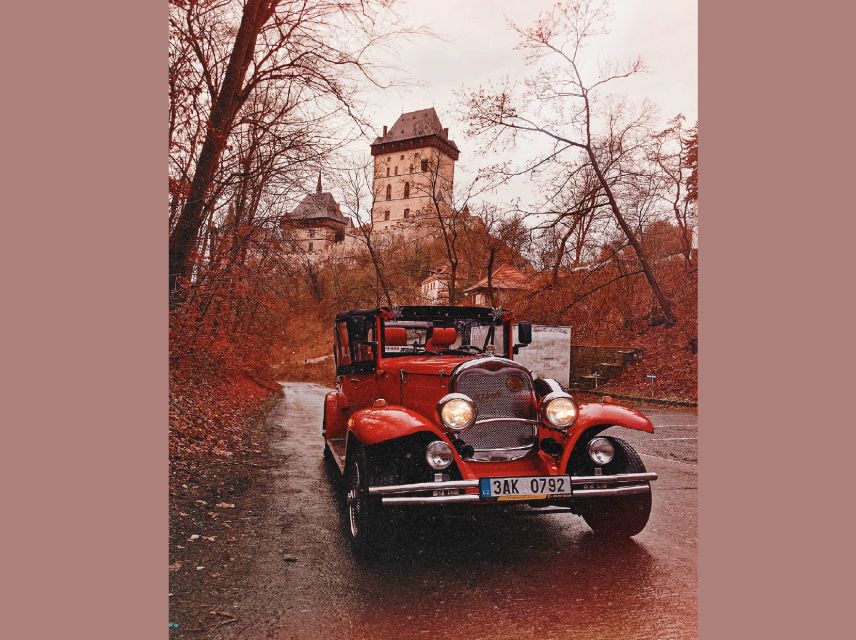 Prague: Fairytale Karlstejn Castle in Retro-Style Car - Live commentary makes the countryside and castle easier to read