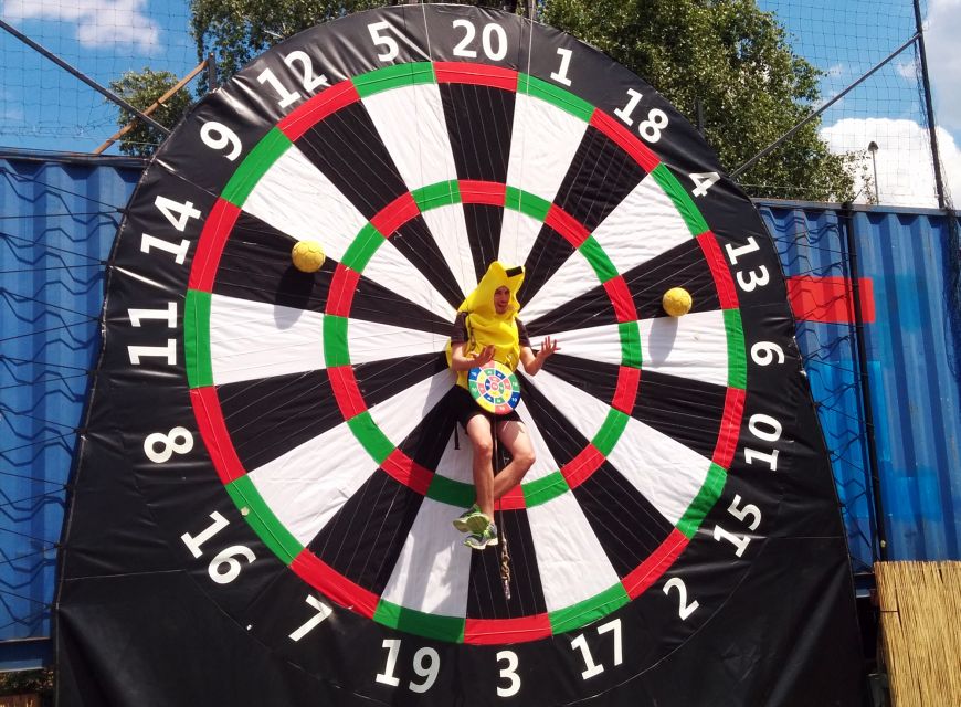 Prague : Giant Foot Darts and Giant Beer Pong Game - Welcome drink and safety briefing