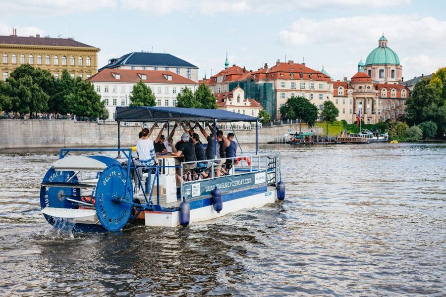 Prague: Swimming Beer Bike on A Cycle Boat - Unlimited Budvar, Prosecco, or Cider