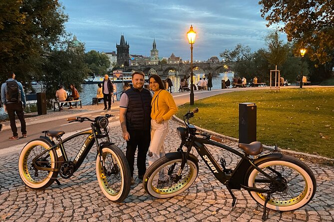 Retro Style E-Bike Night Tour in Prague - Live Guided - Wenceslas Square and the Powder Tower set the city scene