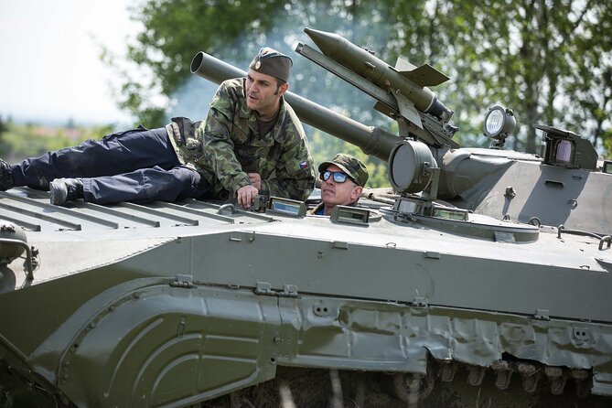 Ride in a BMP tank and military garage tour Prague - Climbing aboard the BMP-1